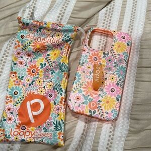 Loopy Case Colorful Floral Phone Case with Orange Loop